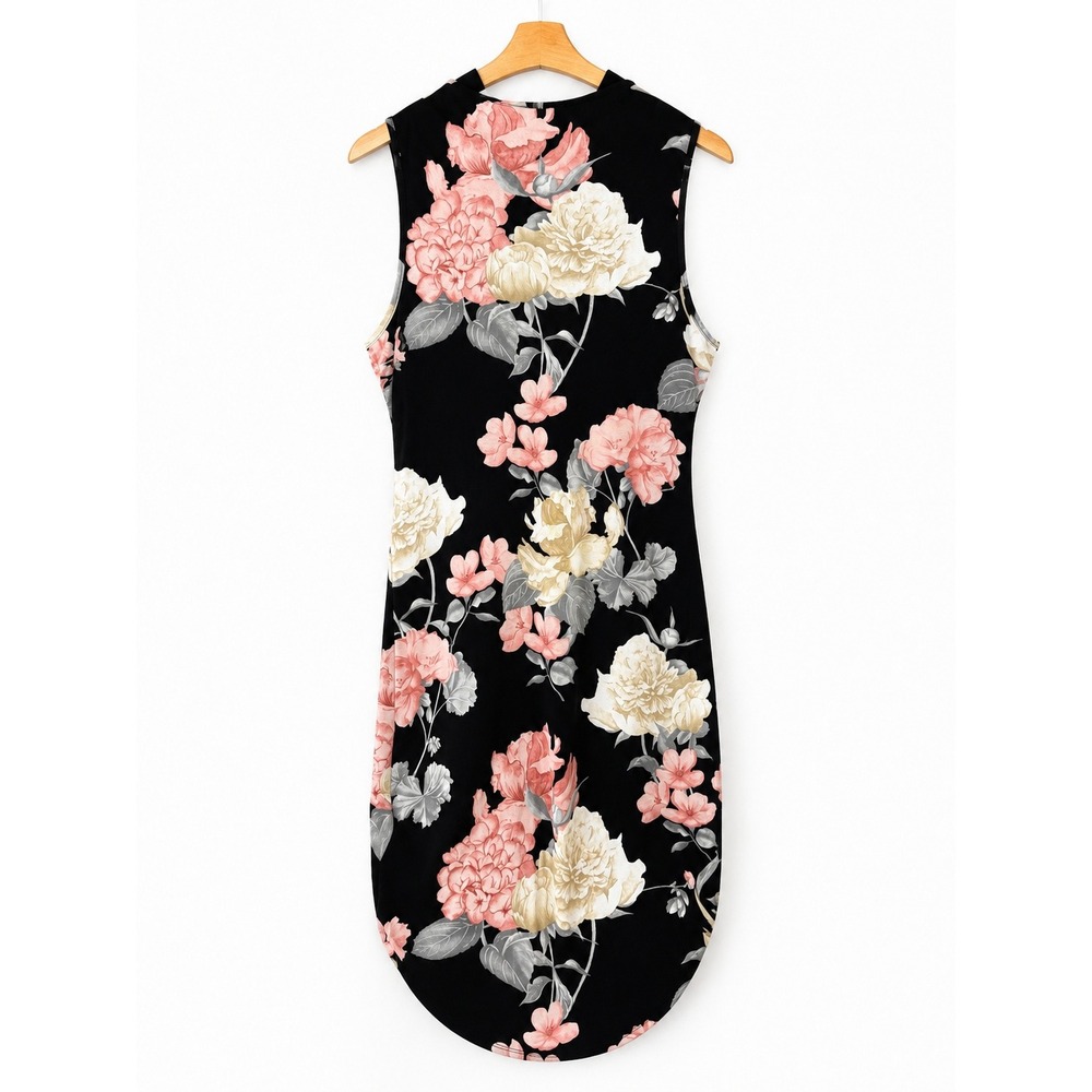 Charlotte Russe Floral Sleeveless Sheath Dress Black Pink Large
